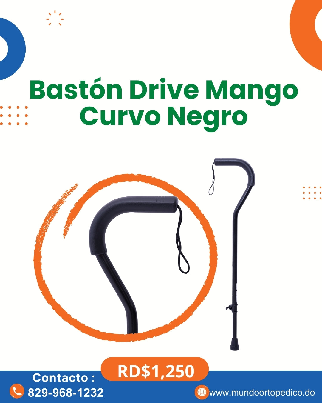 Bastón Drive Mango Curvo Negro